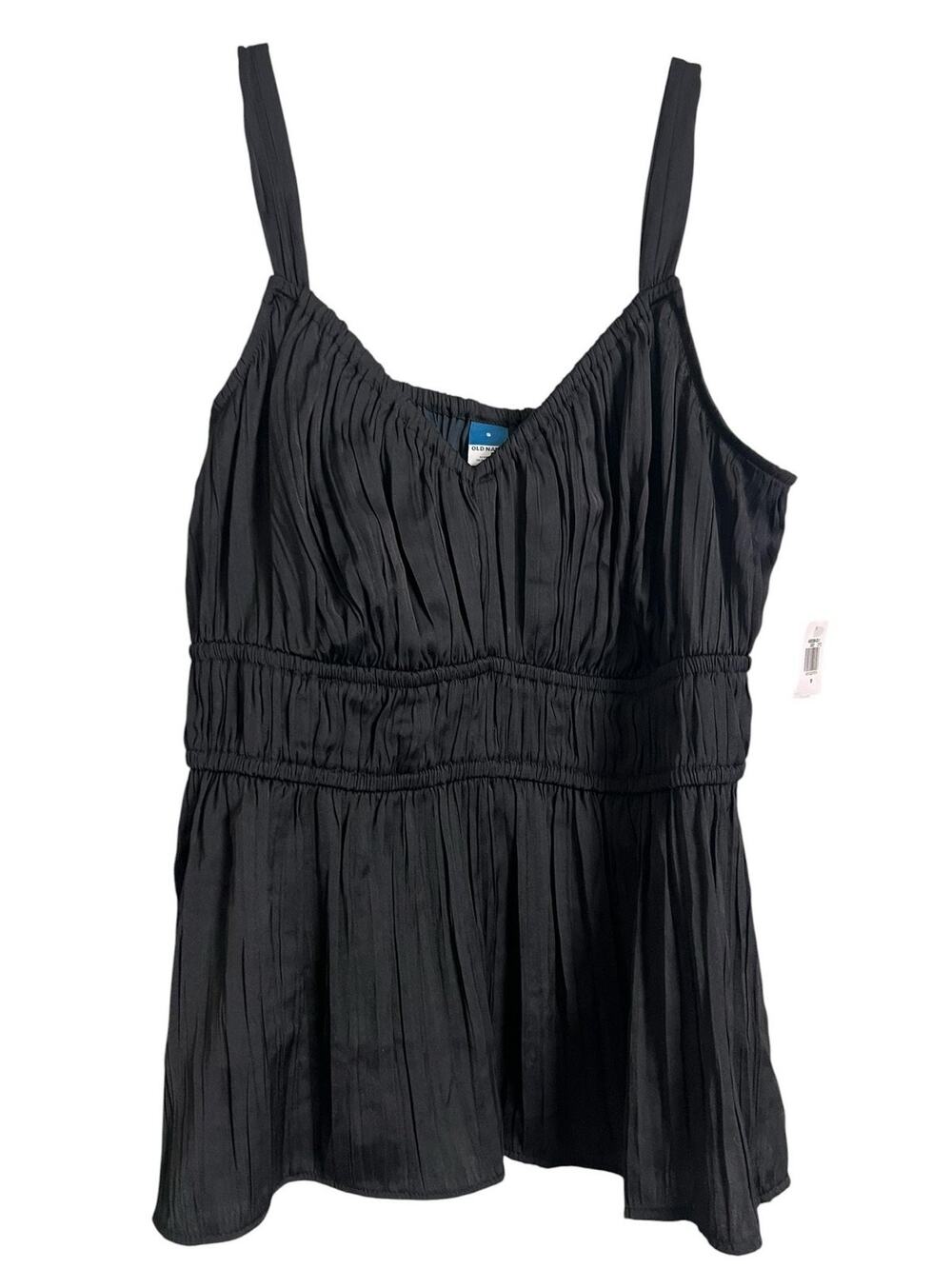 Old Navy Tank Top Womens Small Black Pleated Peplum Adjustable Strap Lined